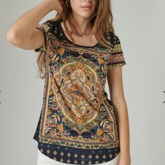 Lucky Brand Top Blouse Persian Carpet Navy Multi S/P - Picture 1 of 13